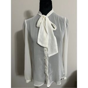 Sheer White Tie-Neck Blouse - Women's Top